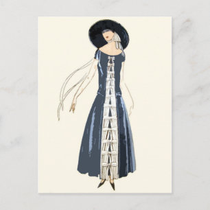 1920s Women's Fashion Dress and Hat Postcard