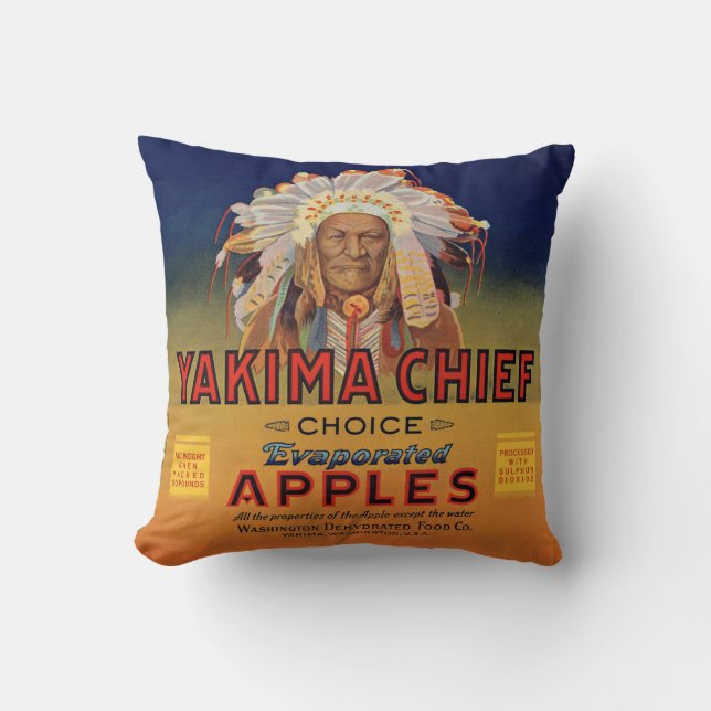 1920s Yakima Chief Evaporated Apples label print Throw Pillow (Front)