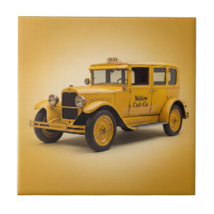 1920's Yellow Cab On Yellow Background Ceramic Tile