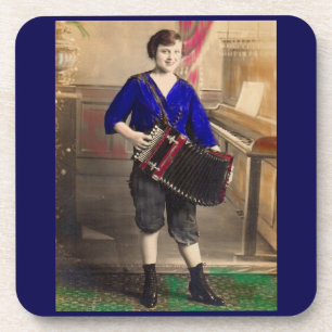 1920s young lady accordionist RPPC Beverage Coaster