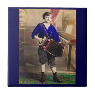 1920s young lady accordionist RPPC Ceramic Tile
