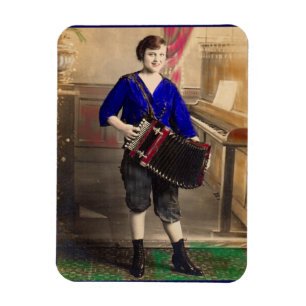 1920s young lady accordionist RPPC Magnet