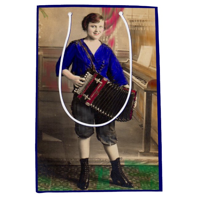 1920s young lady accordionist RPPC Medium Gift Bag (Front)