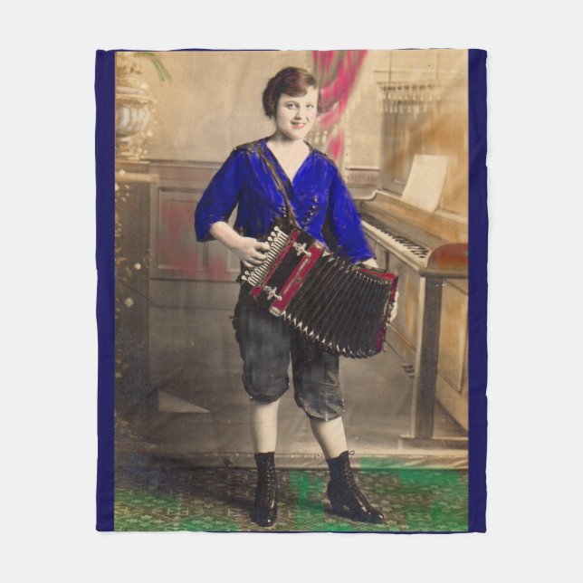 1920s young lady accordionist RPPC print Fleece Blanket (Front)