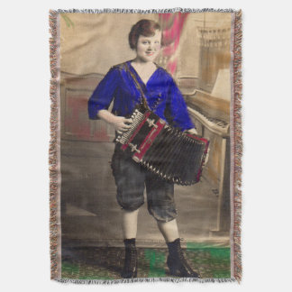 1920s young lady accordionist RPPC Throw Blanket
