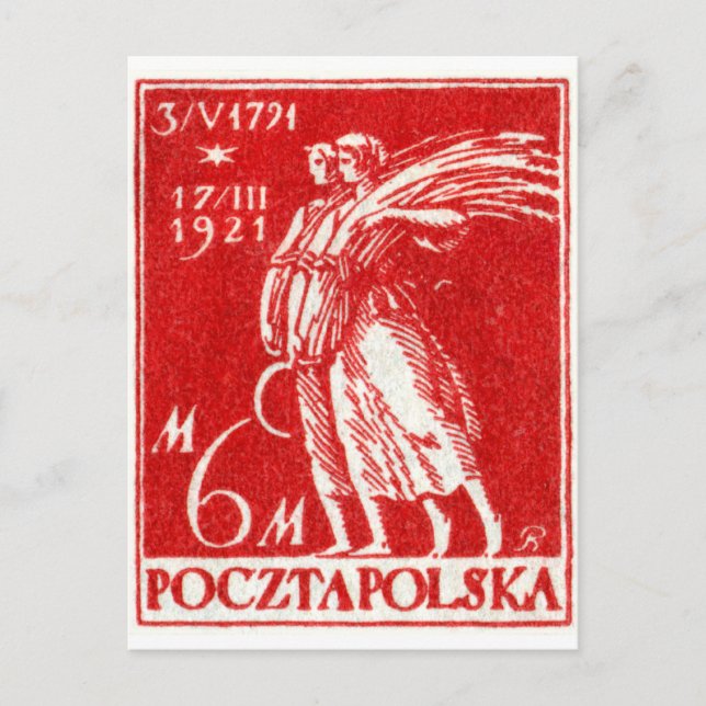 1921 6m Polish Postage Stamp Postcard (Front)