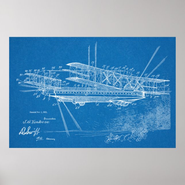 1921 Airship Airplane Patent Art Drawing Print (Front)