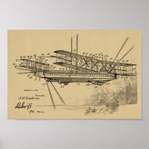 1921 Airship Airplane Patent Art Drawing Print