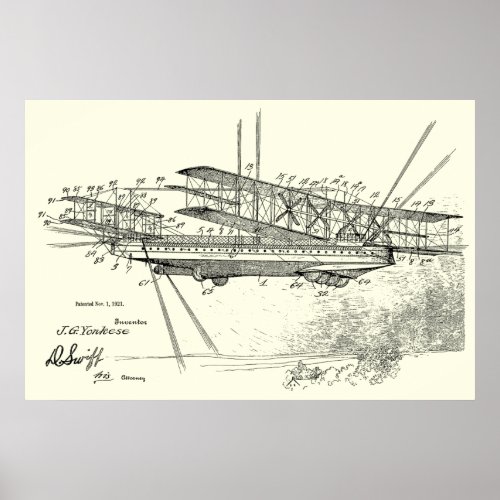 1921 Airship Airplane Patent Art Drawing Print