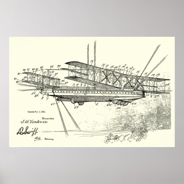 1921 Airship Airplane Patent Art Drawing Print (Front)