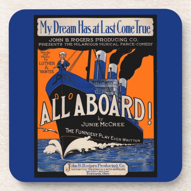 1921 All Aboard sheet music print Beverage Coaster (Front)