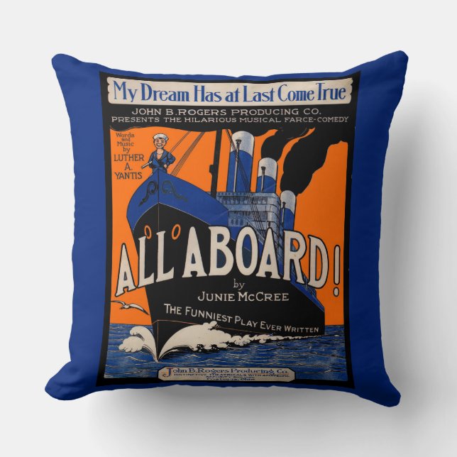 1921 All Aboard sheet music print Throw Pillow (Front)