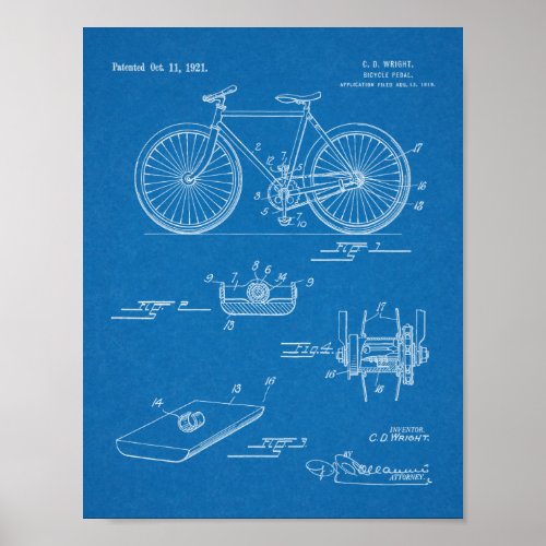 1921 Bicycle Pedal Design Patent Art Print