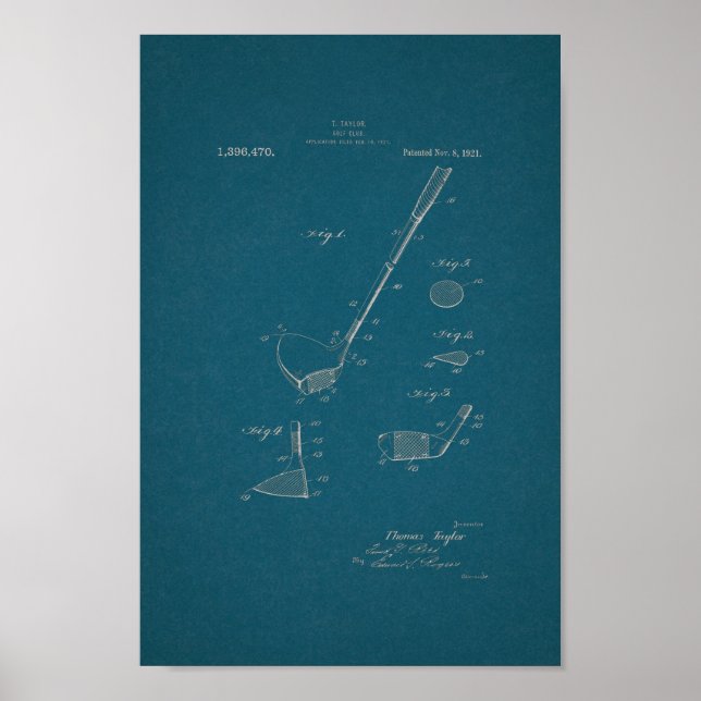 1921 Vintage Golf Club Patent Blueprint Art Print (Front)