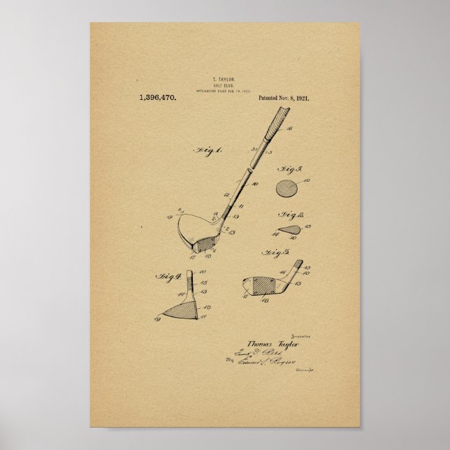 1921 Vintage Taylor Golf Club Patent Art Print (Front)