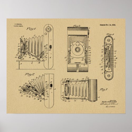 1922 Folding Camera Patent Art Drawing Print