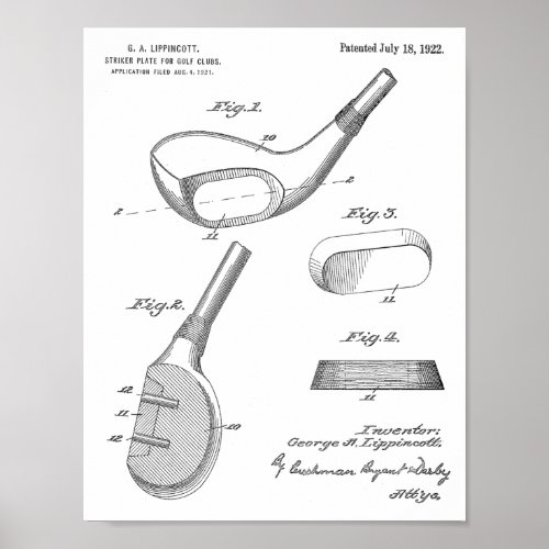 1922 Golf Club Head Design Patent Art Print