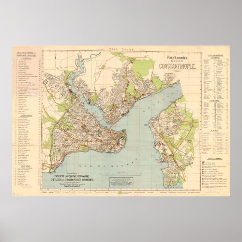 1922 Map of Constantinople _ Istanbul Turkey Poster