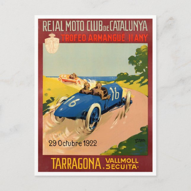 1922 Tarragona Grand Prix vintage racing Postcard (Front)