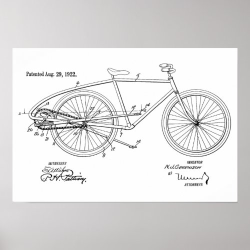 1922 Vintage Bicycle Patent Art Print