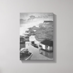 1922 Vintage Black and White House Boats Canvas Print