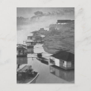 1922 Vintage Black and White House Boats Postcard