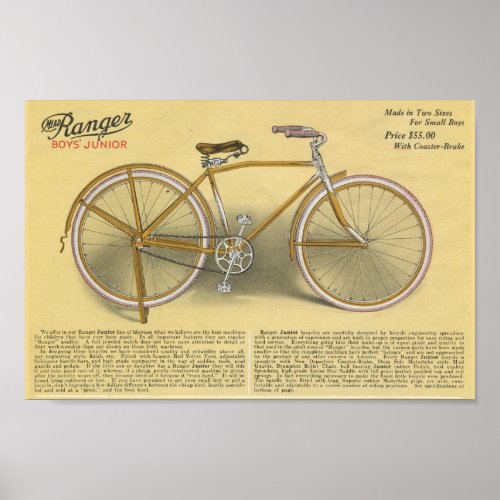 1923 Boys Junior Ranger Bicycle Ad Art Poster