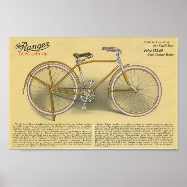 1923 Boys Junior Ranger Bicycle Ad Art Poster (Front)