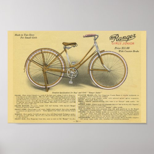 1923 Girls Junior Ranger Bicycle Ad Art Poster