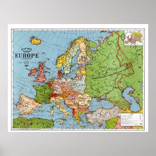 1923 Map of Europe Poster