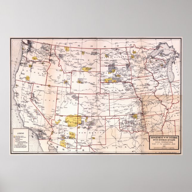 1923 MAP of INDIAN RESERVATIONS Poster (Front)