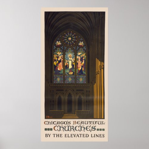 1923 Poster Of A Church With Stained Glass Window