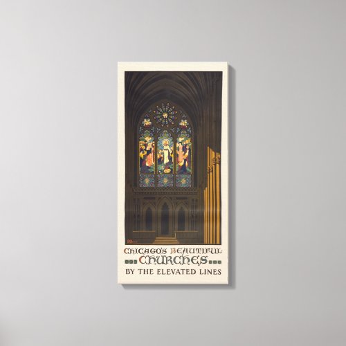 1923 Poster Of A Church With Stained Glass Window Canvas Print