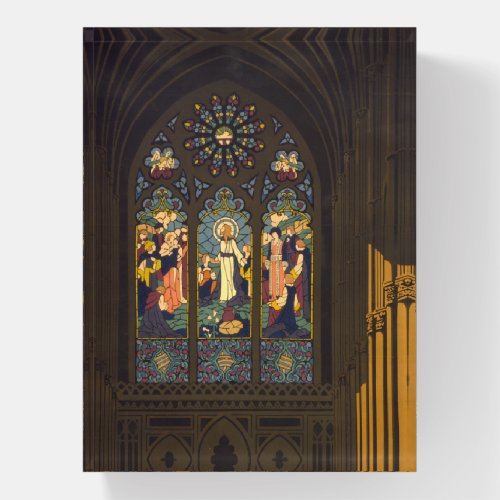1923 Poster Of A Church With Stained Glass Window Paperweight