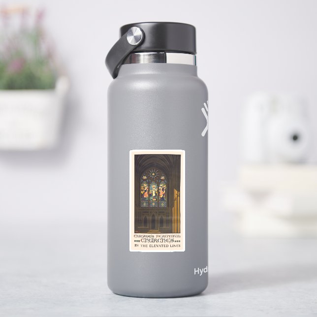 1923 Poster Of A Church With Stained Glass Window. Sticker (HydroFlask)