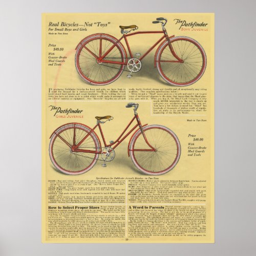 1923 Vintage Boys Pathfinder Bicycle Ad Art Poster