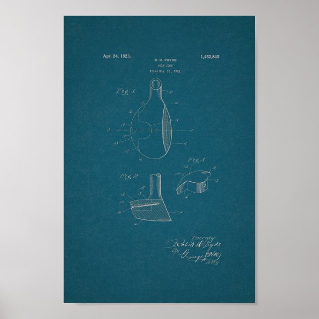 1923 Vintage Golf Club Patent Blueprint Art Print (Front)