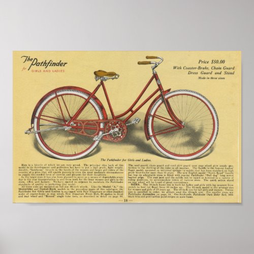 1923 Vintage Ladies Pathfinder Bicycle Ad Poster