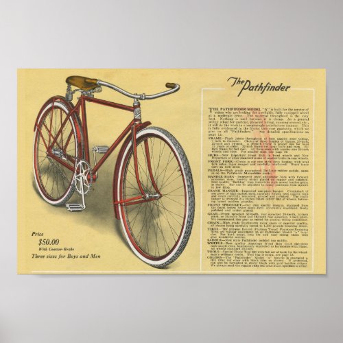 1923 Vintage Mens Pathfinder Bicycle Ad Art Poster