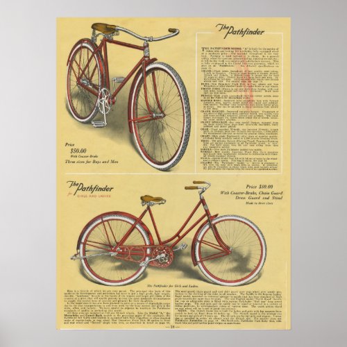 1923 Vintage Pathfinder Bicycle Ad Art Poster
