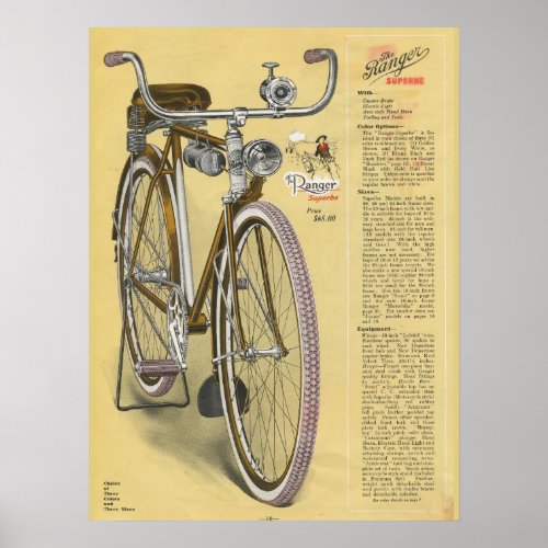 1923 Vintage Ranger Superbe Bicycle Ad Art Poster