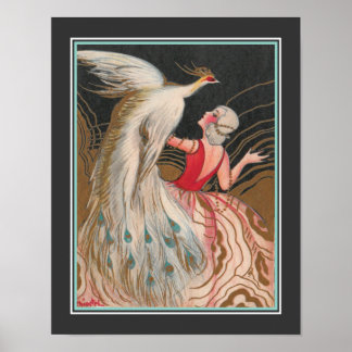 1924 Art Deco "Girl With White Peacock" Poster