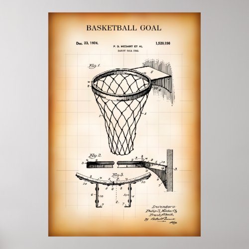 1924 BASKETBALL FIELD GOAL PATENT POSTER