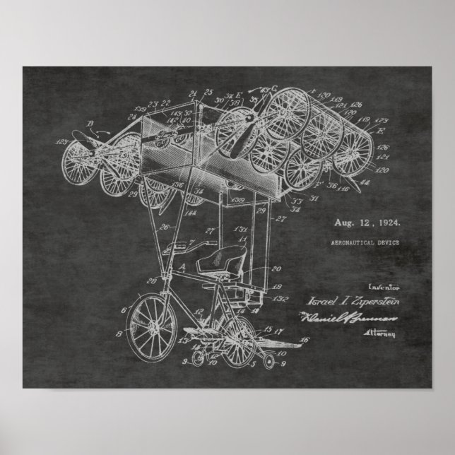 1924 Bicycle Airplane Patent Art Drawing Print (Front)