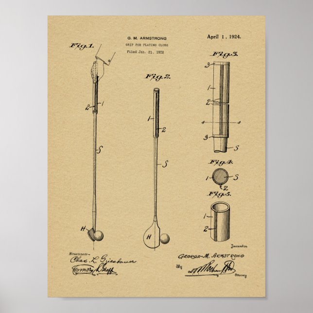 1924 Golf Club Grip Patent Art Drawing Print (Front)