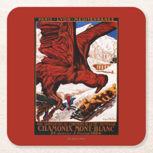 1924 Olympic Winter Games Poster Square Paper Coaster