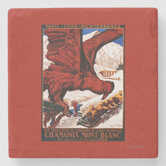 1924 Olympic Winter Games Poster Stone Coaster (Front)