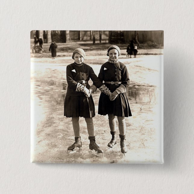 1925 Girlfriends Ice Skating Button (Front)