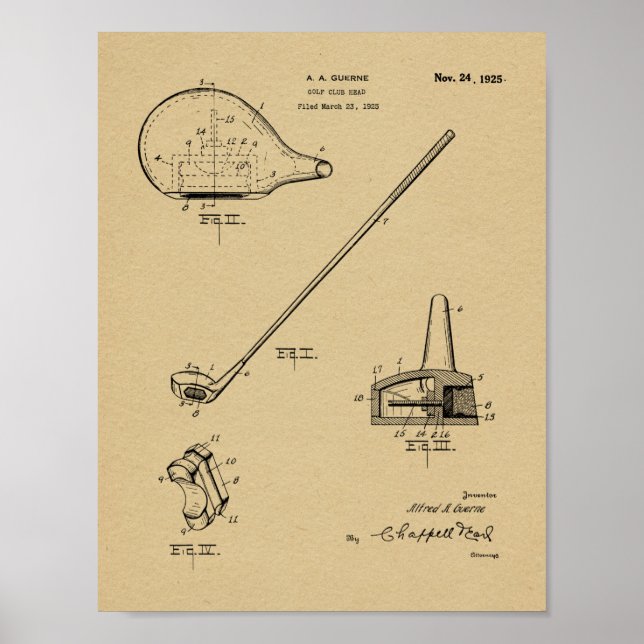 1925 Golf Club Patent Art Drawing Print (Front)