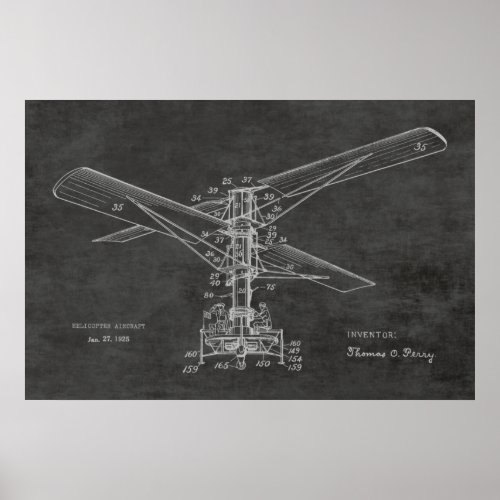 1925 Helicopter Aircraft Patent Drawing Vintage Poster